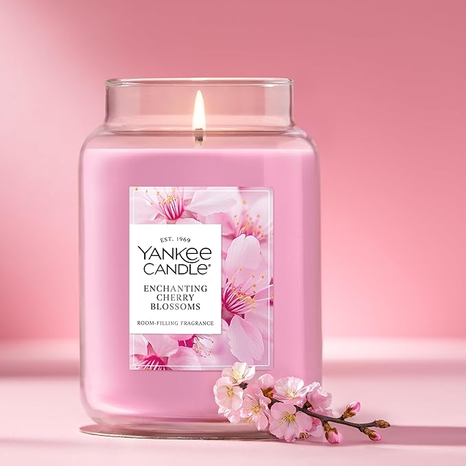 Yankee Candle Enchanted Cherry Blossoms, Scented Candle, 22oz Large Jar with up to 150 Hour Burn Time, Giftable, Holidays