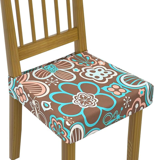 Stretch Dining Chair Seat Covers Set of 6,Dining Chair Slipcovers, Floral Printed Chair Covers,Soft Fabric Washable Upholstered Chair Seat Protector, No Rear Covers for Home Kitchen Dining Room