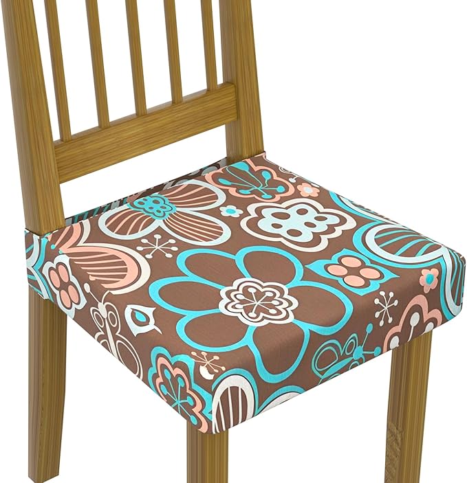Stretch Dining Chair Seat Covers Set of 4,Dining Chair Slipcovers, Floral Printed Chair Covers,Soft Fabric Washable Upholstered Chair Seat Protector, No Rear Covers for Home Kitchen Dining Room