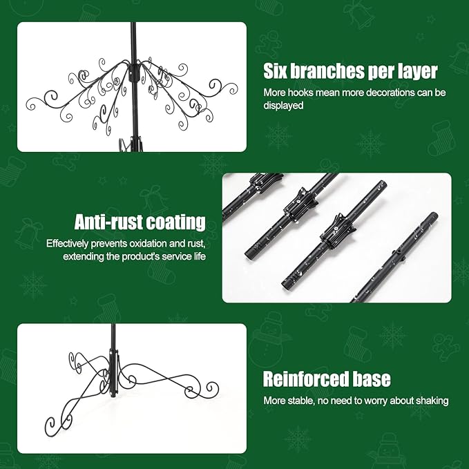 Metal Christmas Tree,144 christmas ornament hooks,6ft black christmas tree,Diy-Friendly ornament display stand,rustproofing metal ornament tree For Collectibles,Pendant,craft show(Without Accessories)