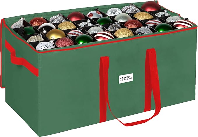 Christmas Ornament Storage Container,Box Stores Up to 128-3 inch ornaments, Adjustable Dividers, Large Organizer Bin to Protect and Store Holiday Décor - Green