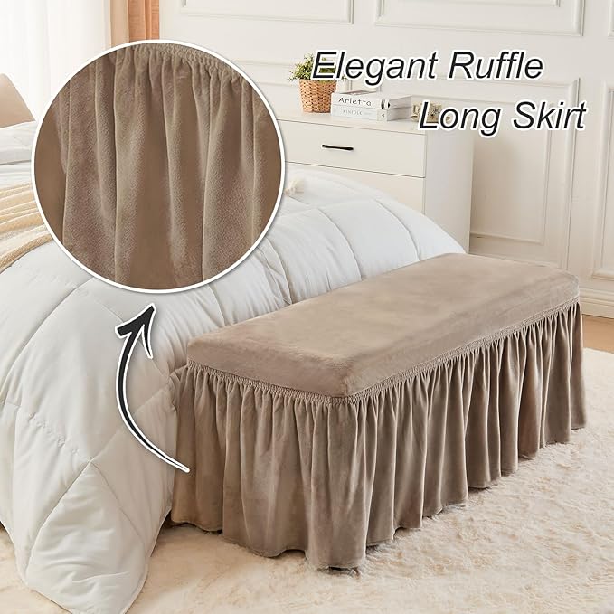 NICEEC Spandex Stretch Dining Bench Cover with Skirt Removable Bench Slipcover Rectangle Washable Bench Cushion Covers for Dining Room Living Room Bedroom Kitchen(Coffee)