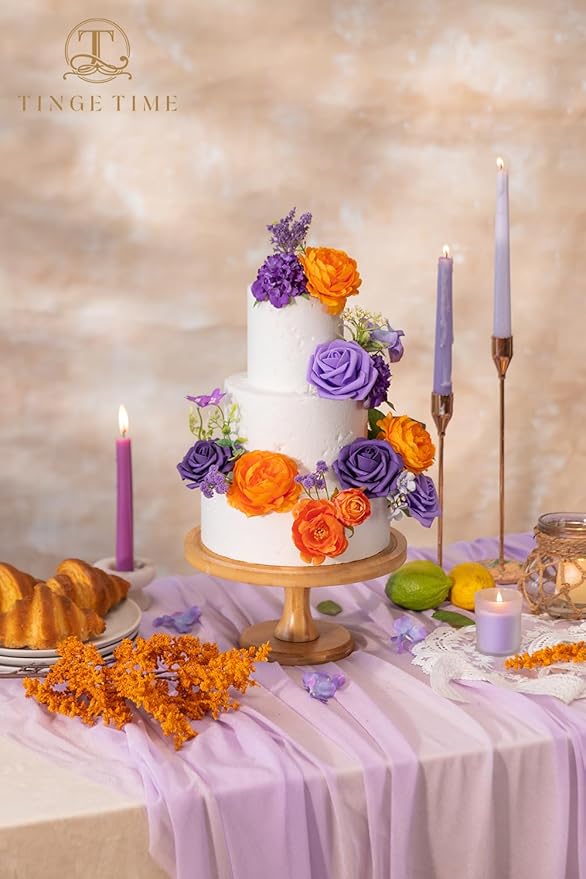 TINGE TIME Rose Artificial Flowers Combo, Fake Foam Roses with Stems for DIY Autumn Wedding Bridal Shower Party Table Centerpieces Fake Floral Arrangement Home Decor(Burnt Orange and Purple)