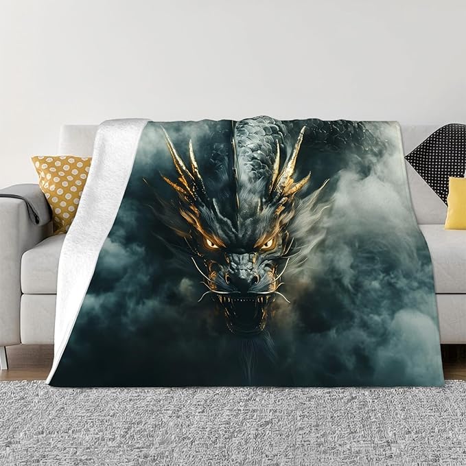 Tijuboni Chinese Dragon Throw Blanket Black Dragon Gifts for Men Women Girls Boys Kids Adults Soft Flannel Fleece Blanket for Couch Sofa Bed Home Decor 60"x80"