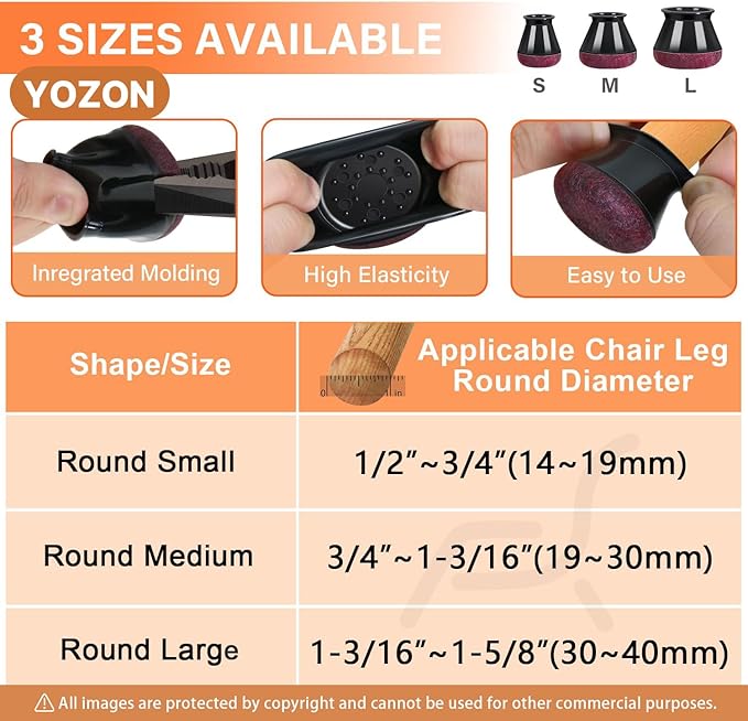 Chair Leg Floor Protectors Chair Leg Protectors for Hardwood Floors Felt Silicone Caps Strengthen Bottom Protection Anti-Scratch Reduce Noise 16 Pack Black Round Large Fit 1-3/16" to 1-5/8" (30-40mm)