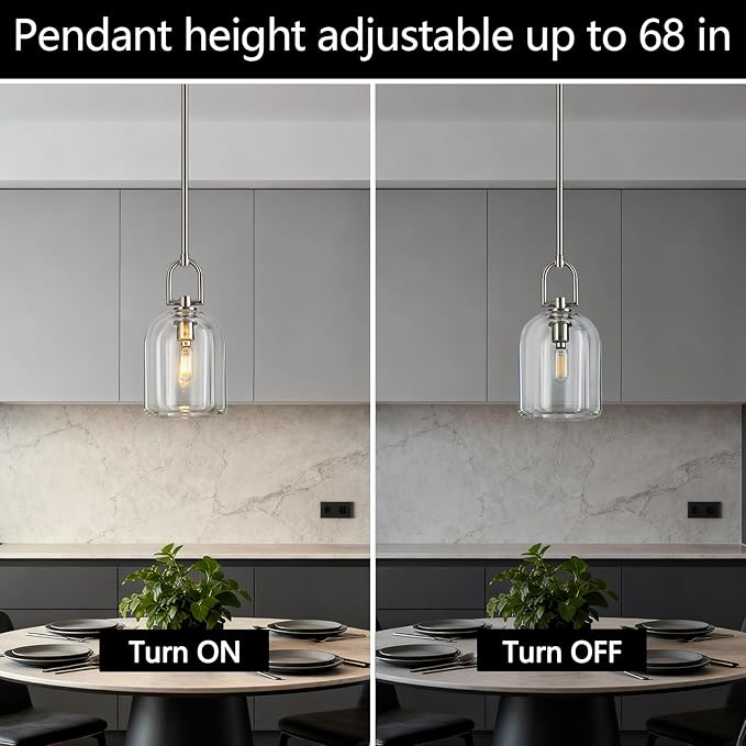 Modern Nickel Pendant Lights Kitchen Island Ceiling Chandelier Indoor Thick Crystal Hanging Light Fixtures for Kitchen Living Room Dining Room Bedroom（3Pack）