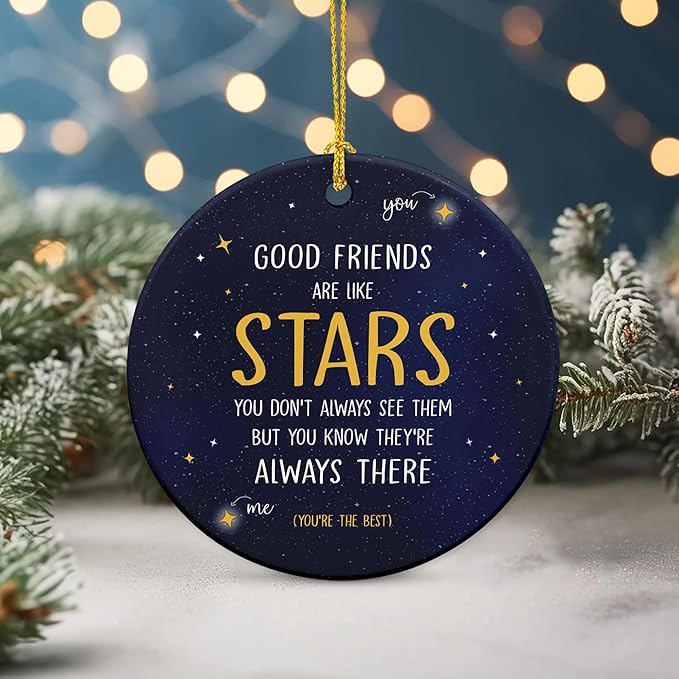 GEEMBI Christmas Friend Gifts for Women Men - Ceramic Friends Christmas Ornaments 2025 - Long Distance Birthday Gifts for Women Friendship, Stocking Stuffers Good Friends Ornament Xmas Decorations