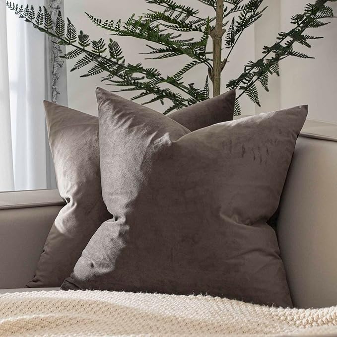JUSPURBET Couch Pillow Covers Set of 2 Decorative Velvet Throw Pillow Covers Cases for Modern Farmhouse Home Decor Soft Cushion Covers Cases with Hidden Zipper for Sofa Bed 18x18 inch,Ash