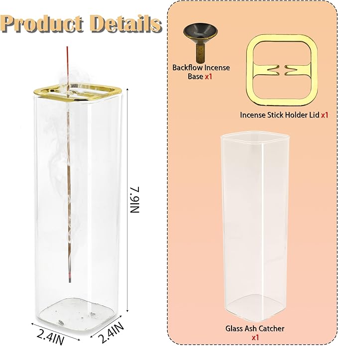 1 Pack HZCPENG Incense Holder, 2 in 1 Incense Burner for Sticks or Backflow Incense, Anti-ash Square Incence-Stick Holder for Meditation, Yoga, Relaxation, and Home Décor