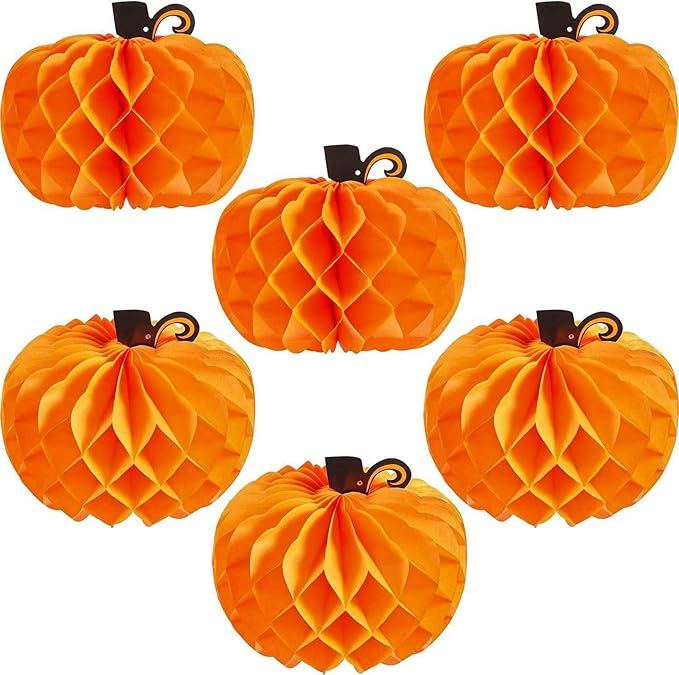 HGJST 6 Pack Paper Pumpkin Honeycomb Pumpkin Centerpieces 3D Tissue Pumpkins 10.2 Inch Hanging Decoration for Halloween/Thanksgiving Fall Festival Party Supplies