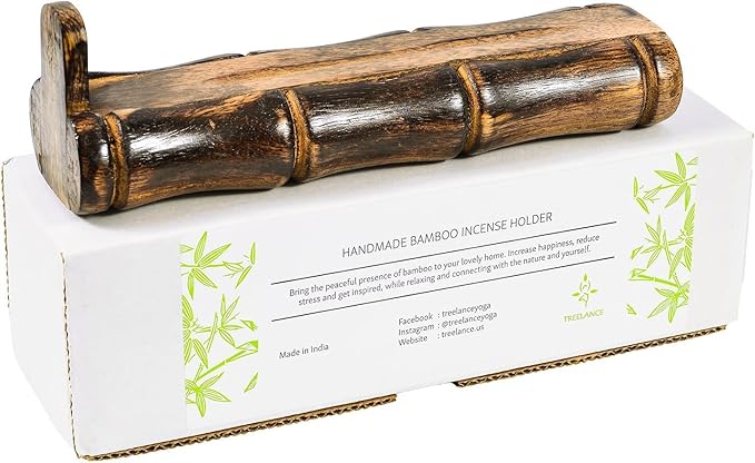 Incense Holder Burner Handmade Stick Incense Burner with Storage Compartment, Ash Catcher for Meditation, Yoga, Catches All Ashes, Bamboo Style Gift Home Decor Incense Stick Holders Burners