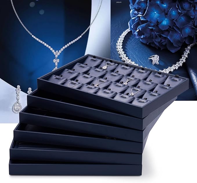 Oirlv Stackable Premium Leather Jewelry Trays 24 Grid Jewelry Organizer for Drawer Rings Earrings Holder Organizer