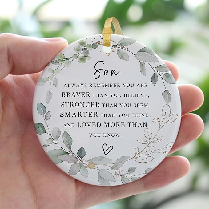 SIABERTERL Christmas Ornament 2025, Christmas Souvenir for Son from mom and dad, Best Gift to Express Love for Each Other, Ceramic Christmas Tree Ornament with Gift Box.