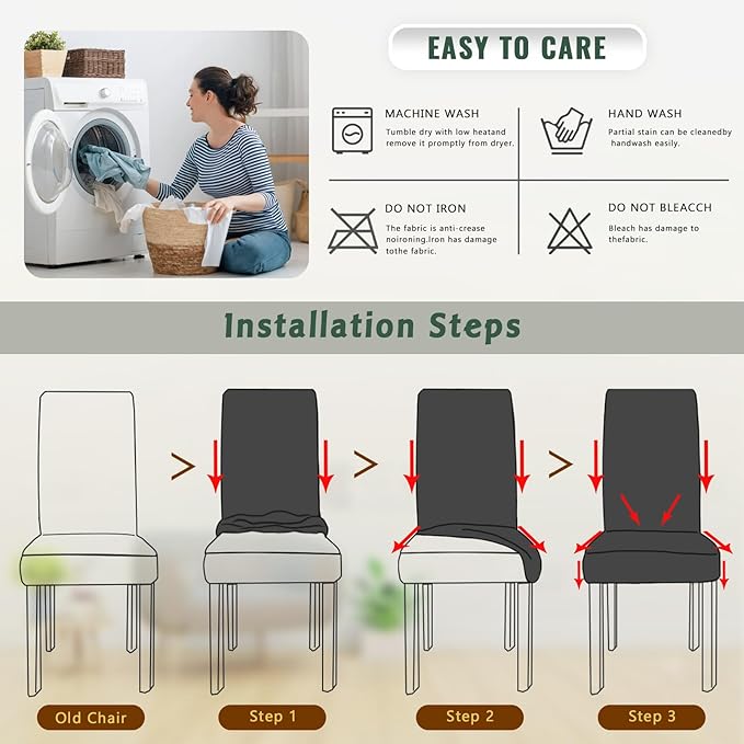 Chair Covers for Dining Room Chair Covers Set of 4 Stretch Spandex Kitchen Chair Protector Slipcover Removable Washable Dining Chair Covers for Home, Party, Ceremony, Banquet (Blue)