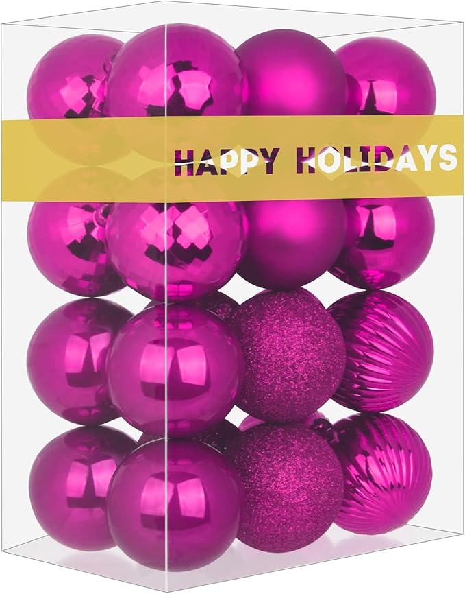 Fuchsia 2.5" Christmas Balls Christmas Tree Decoration Ornaments Shatterproof Hanging Balls for Birthday Halloween Holiday Wedding Decorations Set of 24pcs