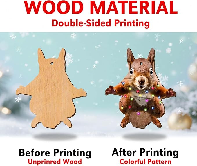 Flying Squirrel Christmas Tree Keepsake Ornaments, Squirrel Themed 2 Side Printed Flat Wooden Ornament, Animal Xmas Hanging Decor