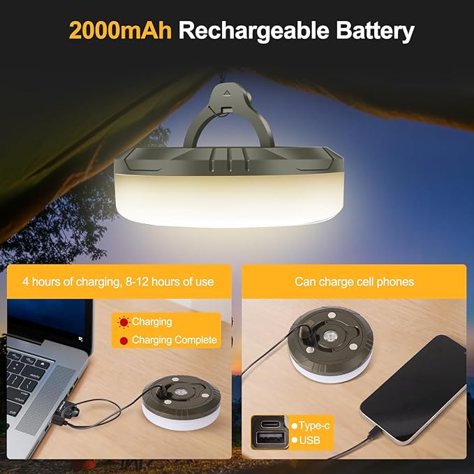 Camping String Lights,4 in 1 Portable 32.8FT Light,Rechargeable Outdoor String Lights with 8 Lighting Modes,Hanging Portable LED Lamp for Christmas,Garden,Camping Essentials