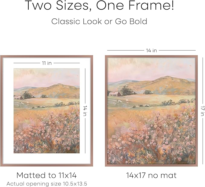 Homeforia 14x17 Picture Frame Mocha, High End Metal 14 x 17 Poster Frames with Mat 11 x 14 for Photo, 14x17 Mocha Frame Matted to 11x14 inch Print, 17x14 Thin Frame, Tempered Glass, Wall Kit, Set of 1