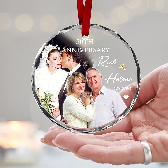 Personalized Anniversary Christmas Ornament – Unique Wedding Gift for Couple, Husband and Wife, Parents Keepsake Decoration – Celebrating 50th Anniversary with Custom Names and Wedding Date