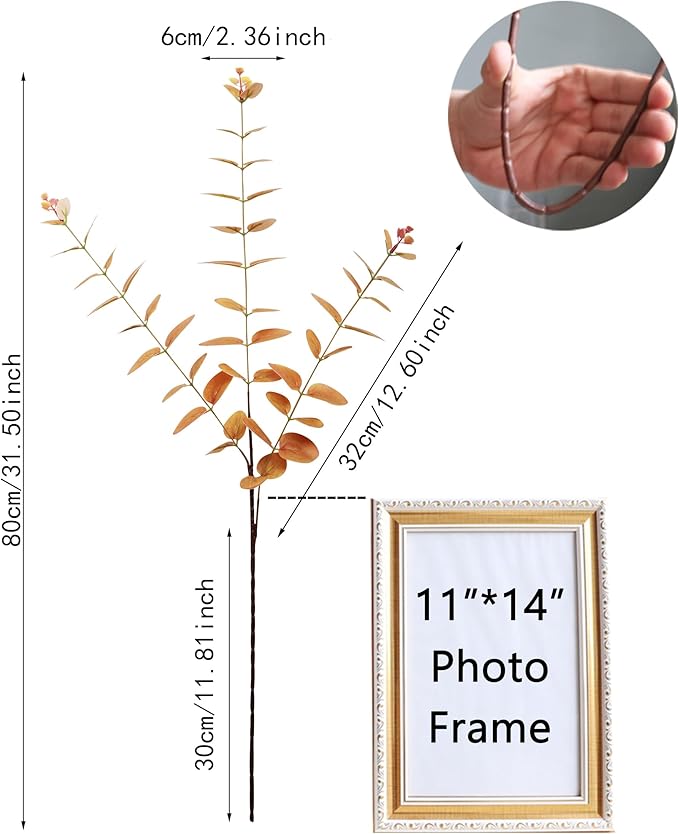 Forlaoers 32" Tall Orange Artificial Eucalyptus Leaves Greenery Stems Fall Fake Flowers Plants Branches for Vase Home Decor Indoor Arrangements Decoration