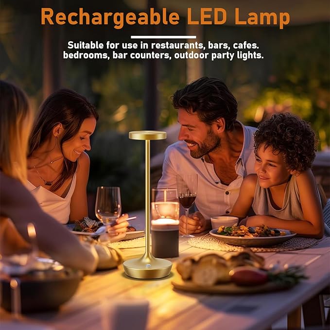 2 Pack Led Cordless Rechargeable Waterproof Table Lamp(Battery Operated Touch Light 3 Color Dimming Portable Night Lamp IP54 Waterproof Suitable For Indoor Outdoor Patio Restaurant Dining Home)Gold