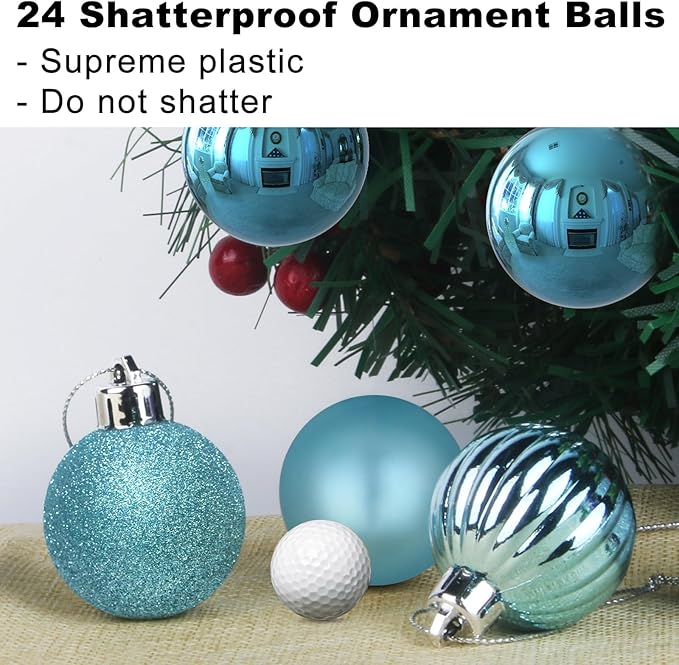 Baby Blue 3.2" Large Christmas Balls - Christmas Tree Decoration Ornaments Shatterproof Hanging Balls for Birthday Halloween Holiday Wedding Decorations Set of 24pcs