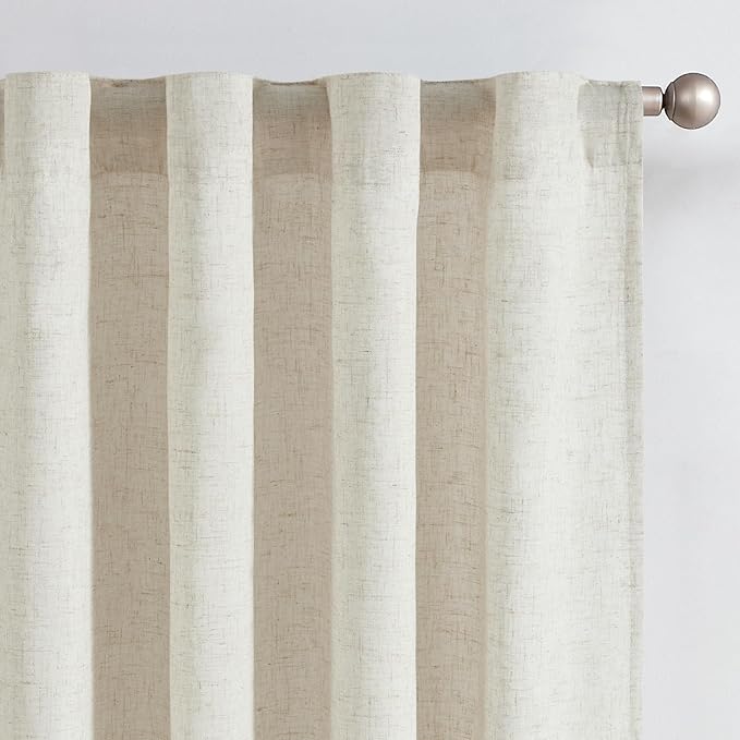 jinchan Beige Linen Blend Curtains for Bedroom 72 Inches Length 2 Panels Natural Window Treatment for Bathroom, 50 Inches Wide Farmhouse Drapes with Rod Pocket Back Tab (50W x 72L, Ecru)