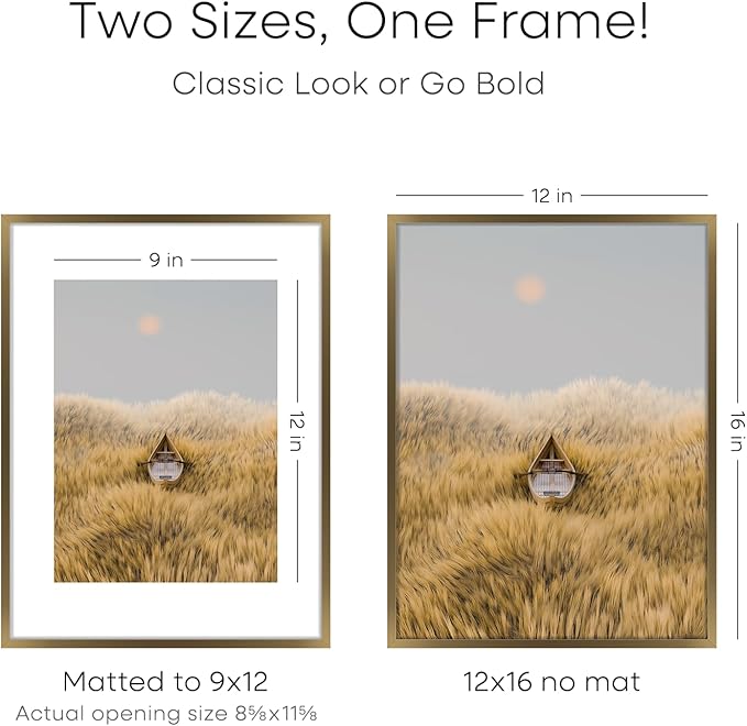 Homeforia 12x16 Picture Frame Bronze, High End Metal 12x16 Brass Poster Frames with Mat 9x12 Photo, 12 x 16 Bronze Frame Matted to 9 by 12 Print, 16by12 Thin Frames, Tempered Glass, Wall Kit, Set of 3