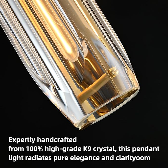 Modern K9 Crystal Kitchen Island Pendant Light,14.95'' Clear Crystal Island Pendant Lights,1 Light Indoor Crystal Pendant Light, for Kitchen Dining Bathroom Bedroom,Included 2 Bulb