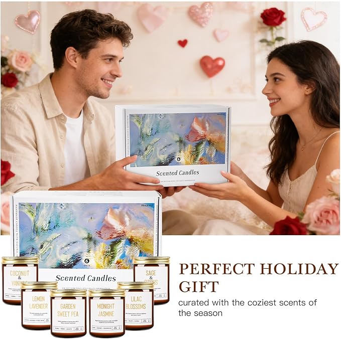 Candles for Home Scented - 6 Pack 42oz Soy Candles with Lavender, Coconut, Jasmine, Sage, Lilac Blossoms, Sweet Pea, 300 Hour Long Lasting Aromatherapy Candles Gift Set for Women, Christmas, Holiday