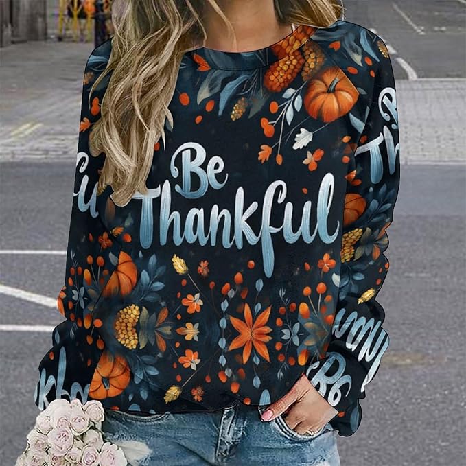 Thanksgiving Sweatshirt for Women Crewneck Pullover Casual Graphic Long Sleeve Shirts Sweater