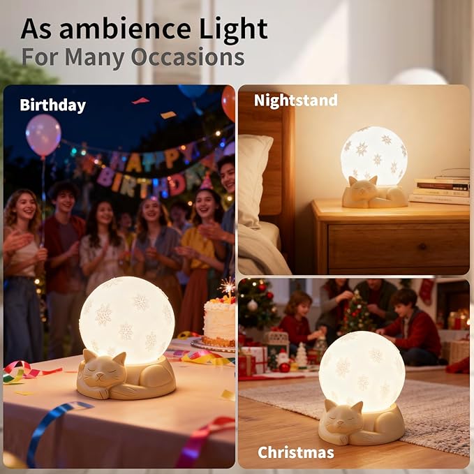 Rotatable Bedside Table Lamp for Bedroom, 3 Color Temperatures Cat Lamp, Touch Control Rechargeable Nightstand Lamp with USB C Charging for Christmas