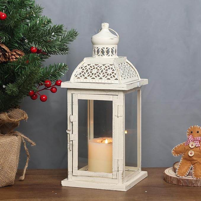 DECORKEY Christmas Lantern Decorative Indoor&Outdoor, 14.4'' Large Metal Candle Lanterns, Vintage Hanging Candle Holders Farmhouse Shelf Wedding Front Porch Patio Decor, Halloween Decorations for Home