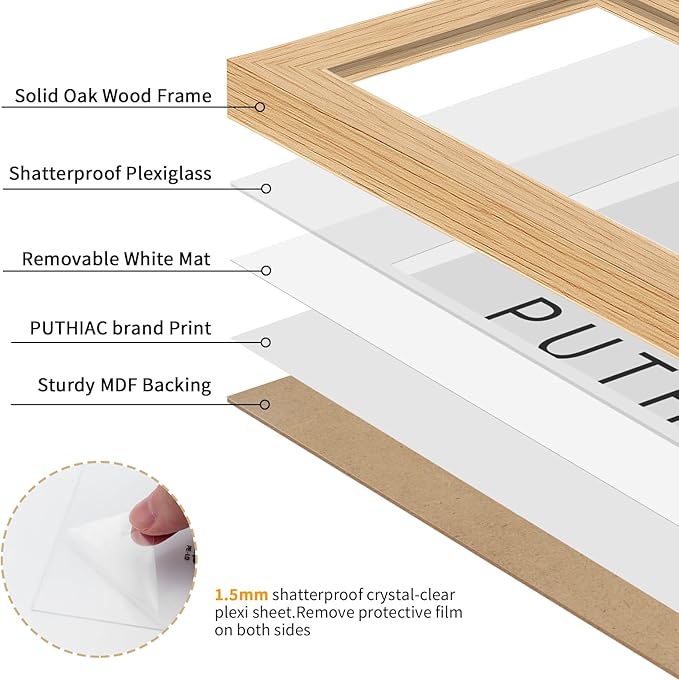 8x12 Oak Wood Picture Frams - Minimalist 8x12 Oak Wood Frames, 8"x12" Picture Frame Wood, Natural Solid Wooden Picture Frames for Wall Art Photo and Prints(3 Pack, Beige)