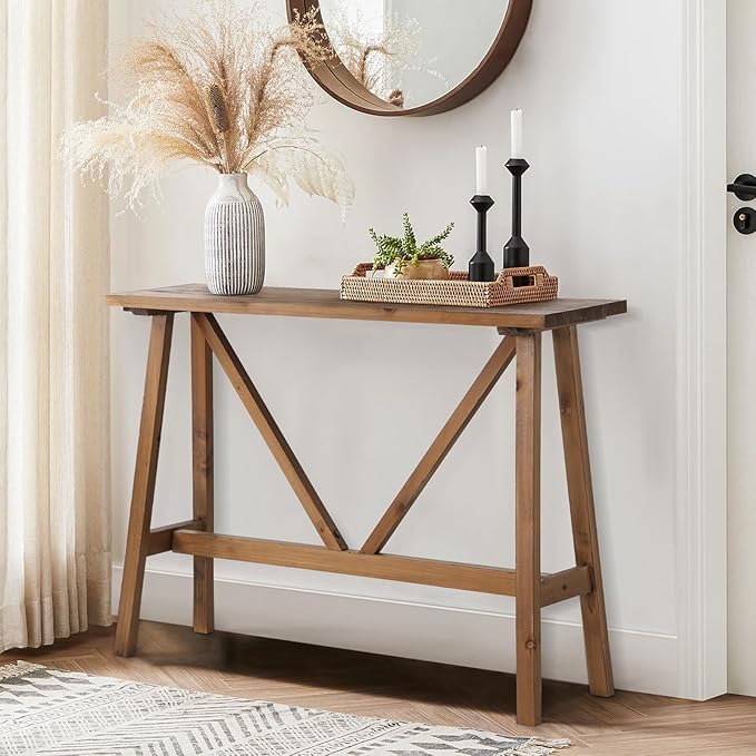Wnutrees 43" Farmhouse Solid Wood Console Tables, Rustic Hallway Table, Solid Firwood Sofa Table for Entryway, Living Room, Easy Assembly, Natural