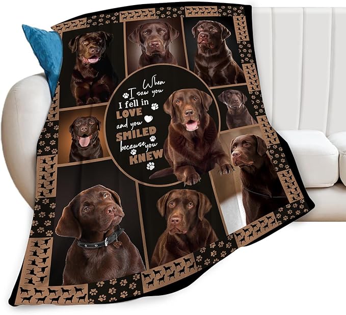 Labrador Blanket Chocolate Lab Dog Lovers Throw Blankets Plush Cozy Flannel Fleece Ultra Soft Fuzzy Blanket Gifts for Girls Women Men Boys Kids Bed 80"X60"