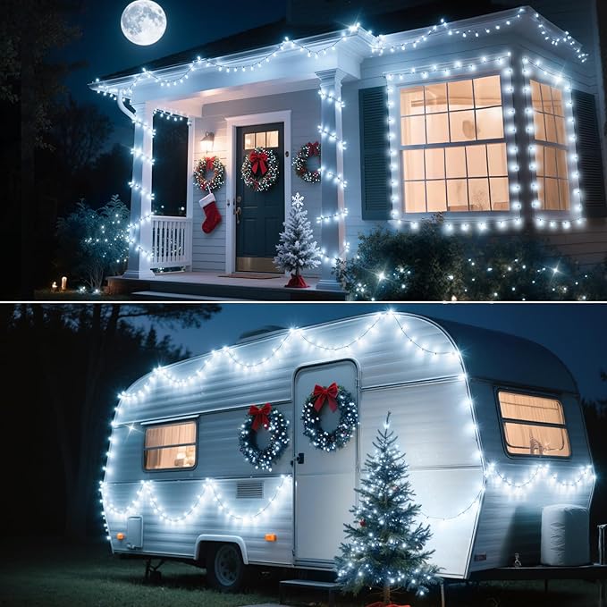 Christmas Lights Cool White, 196 FT 500 LED Outdoor Waterproof Christmas Tree Lights with Timer 8 Modes, Green Wire Plug Fairy Lights Indoor Twinkle String Lights Xmas Decorations