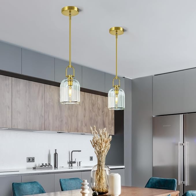 Modern Gold Pendant Lights Kitchen Island Ceiling Chandelier Indoor Thick Crystal Hanging Light Fixtures for Kitchen Living Room Dining Room Bedroom（2Pack）