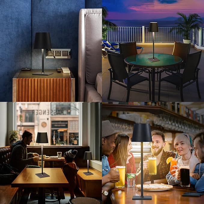 Cordless Table Lamps, 3 Colors Stepless Dimming, 5000mAh Rechargeable Battery LED Desk Lamp for Bedroom/Couple Dinner/Desk/Cafe/Dining Room/Terrace (Black)