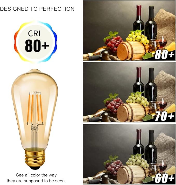 LVWIT Vintage Edison Light Bulb ST21 LED Filament Bulb 5.5W(40 Watt Equivalent) Dimmable 2500K (Amber Glow) Warm White E26 Medium Base, Amber Glass Cover,6 Pack