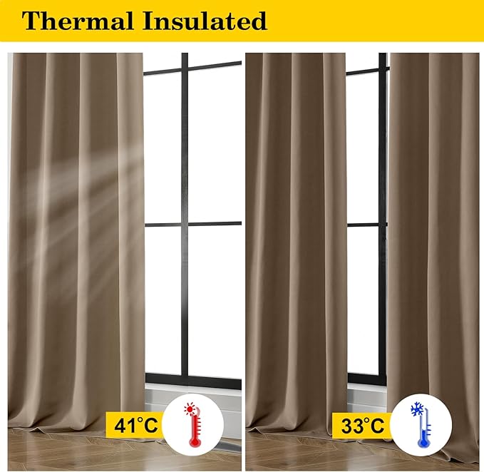 Brown Room Darkening Curtains for Bedroom Living Room 45 Inch Length 2 Panels Set, Soft Solid Thermal Insulated Rod Pocket Short Curtains Drapes, Brown, 2PCS Each 40" Wx45 L