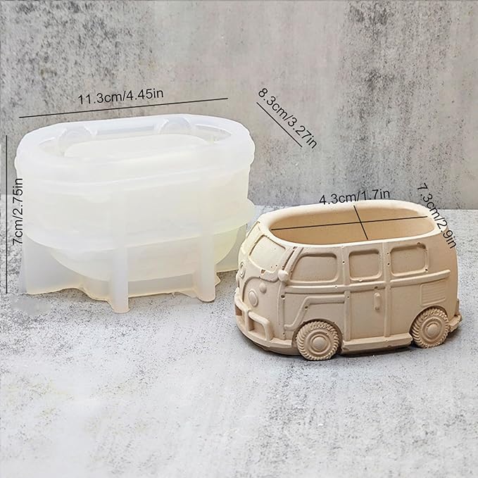 Retro Bus Car Concrete Flower Pot Silicone Mold Succulent Planter Cactus Vase Plaster Mold Epoxy Resin Storage Box Cement Clay Mould