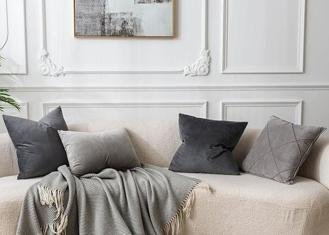 JUSPURBET Throw Pillow Covers Set of 2 Decorative Velvet Pillow Covers for Couch Sofa Bed Soft Cushion Covers Cases with Invisible Zipper for Living Room Home Decor 16x16 inch, Dark Gray