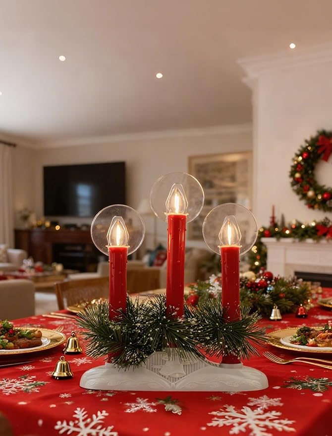 Bright Plug in Electric Window Candles, 3-Light Christmas Candolier with Safe LED Bulbs, Modern Flameless Candle Light Lamp for Holiday, Home & Party Decor, UL Listed