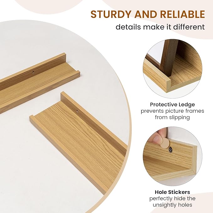 Axeman Picture Ledge Shelf, Floating Shelves for Decor Storage Set of 6, 24 inch Floating Wall Mounted Shelves, Wall Shelves with Lip for Living Room, Bedroom, Nursery, Bathroom, Kitchen, Oak