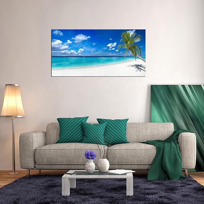 XXMWallArt FC2462 Seascape Wall Art Tropical Paradise Beach With White Sand and Coco Palms Canvas Wall Art Summer Beach Nature Pictures for Living Room Bedroom Home and Office Wall Decor