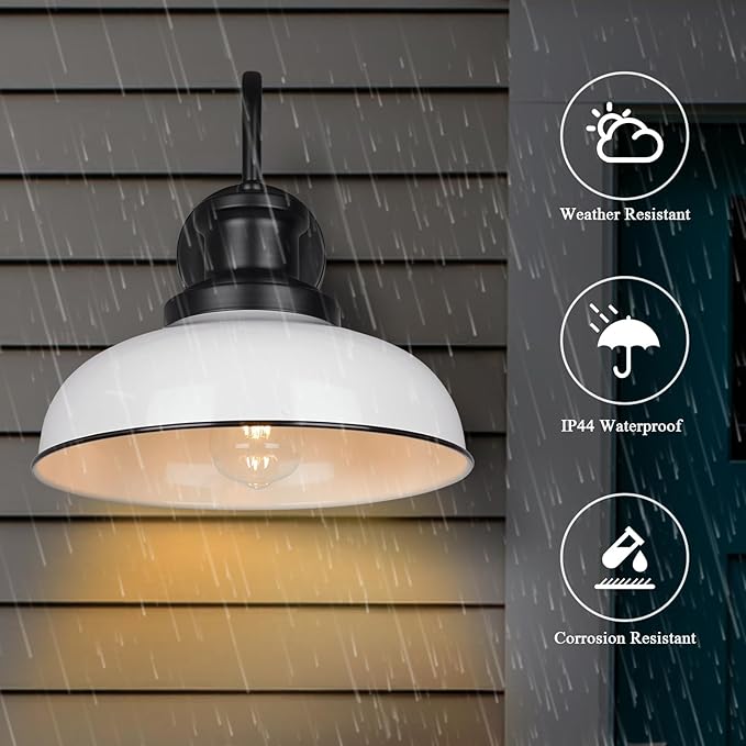 Outdoor Barn Light, Rustic Outdoor Wall Sconce, Farmhouse Exterior Wall Mount Light, Vintage Indoor Wall Lighting Fixture, Industrial White Lantern Lamp for Porch, Garage, Patio, RZ007 WH