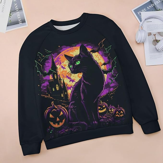 Halloween Sweatshirts for Women Funny and Spooky Print Crewneck Oversized Pullover Outdoor Lounge Fashion Sweater