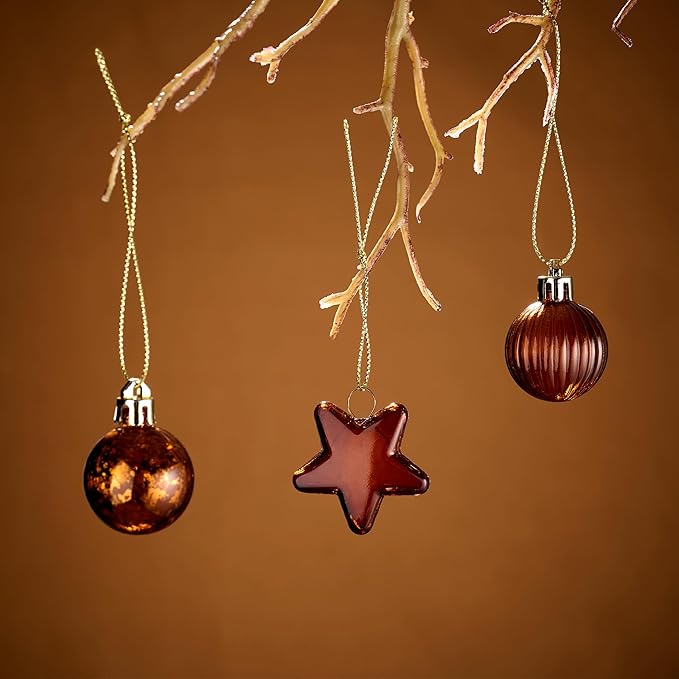 DecorbyHannah Mini Christmas Tree Ornaments, 35ct 1.18inches Copper Broze Christmas Ball Ornaments for Tree Decorations, Small Clear Shatterproof Plastic Hanging Balls Bulk for Xmas,Easter, Party