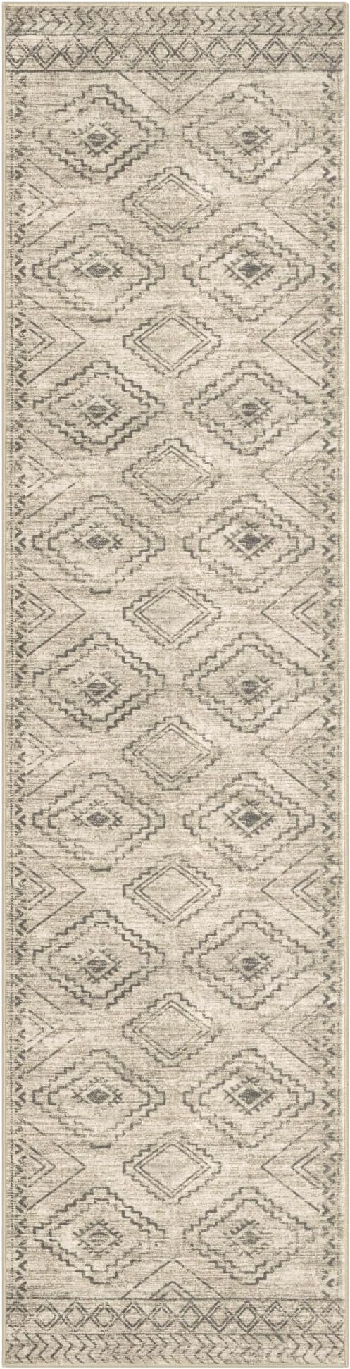KILOCOCO Hallway Runner Rug 2'x8' Runners for Hallways Washable Runner Rug Non Slip Rubber Backed Low-Pile Runners for Bedroom Kitchen Living Room Laundry Room Boho Rugs, Beige/Gray/Green
